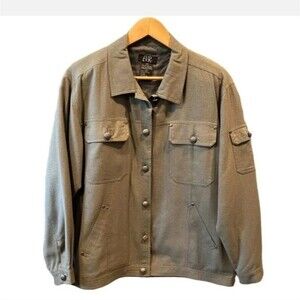 EVR Shirt Jacket Womens Army Green 100% Raw Silk Pockets Polyester Lined sz S/P